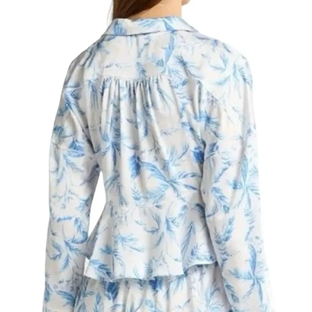 Free People Intimately Beauty Sleep Pajama Top Medium Blue Ivory Floral Button